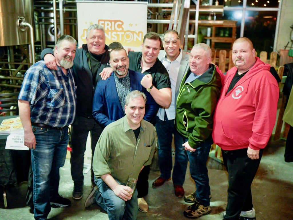 There were so many pro wrestling connections at the book launch including the sons of Dewey Robertson, Mark and Jason, the sons of Wayne Cassibo, Justin and Brian, referee Harry D, Vic Rossetani Jr., and Eric Johnston -- and me! Photo by Jordan Armenise